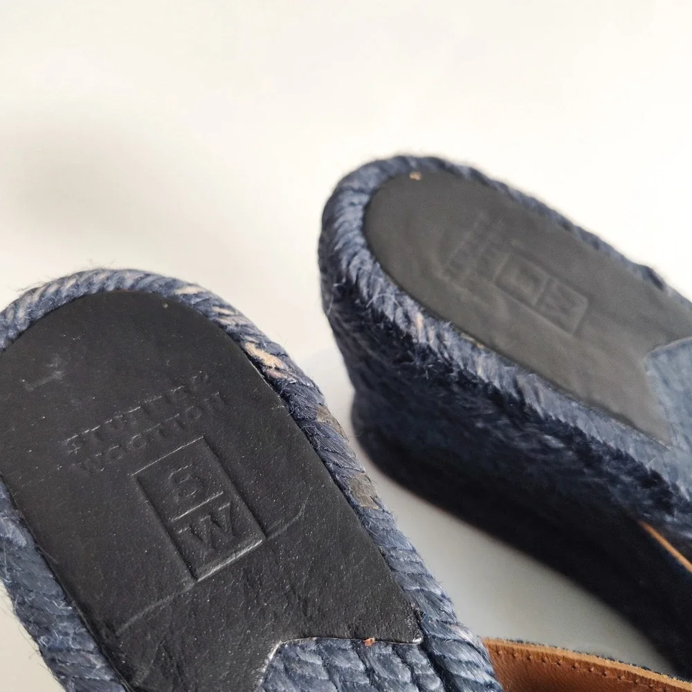 Stubbs & Wootton Sandals 37 / 6 Espadrille Wedge Blue‎ Ribbon Slip On Open Toe